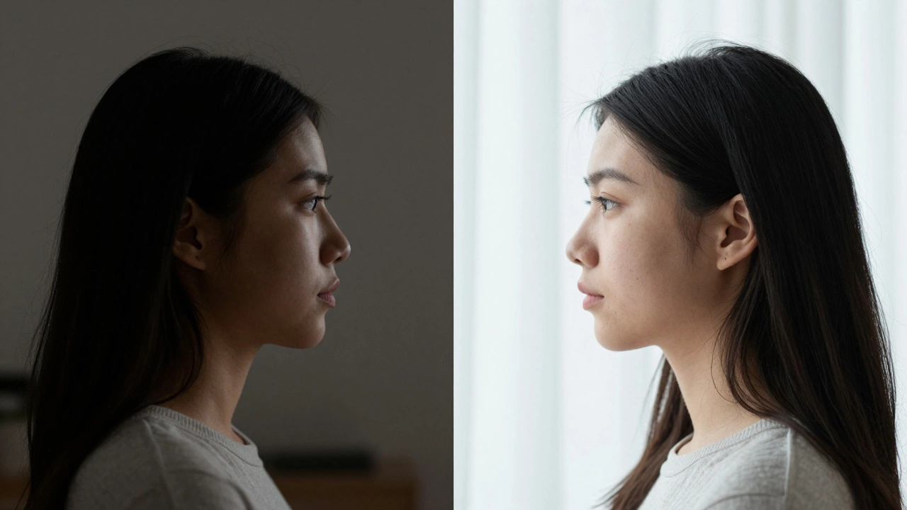 Side-by-side comparison showing poor vs. improved profile picture lighting and composition.