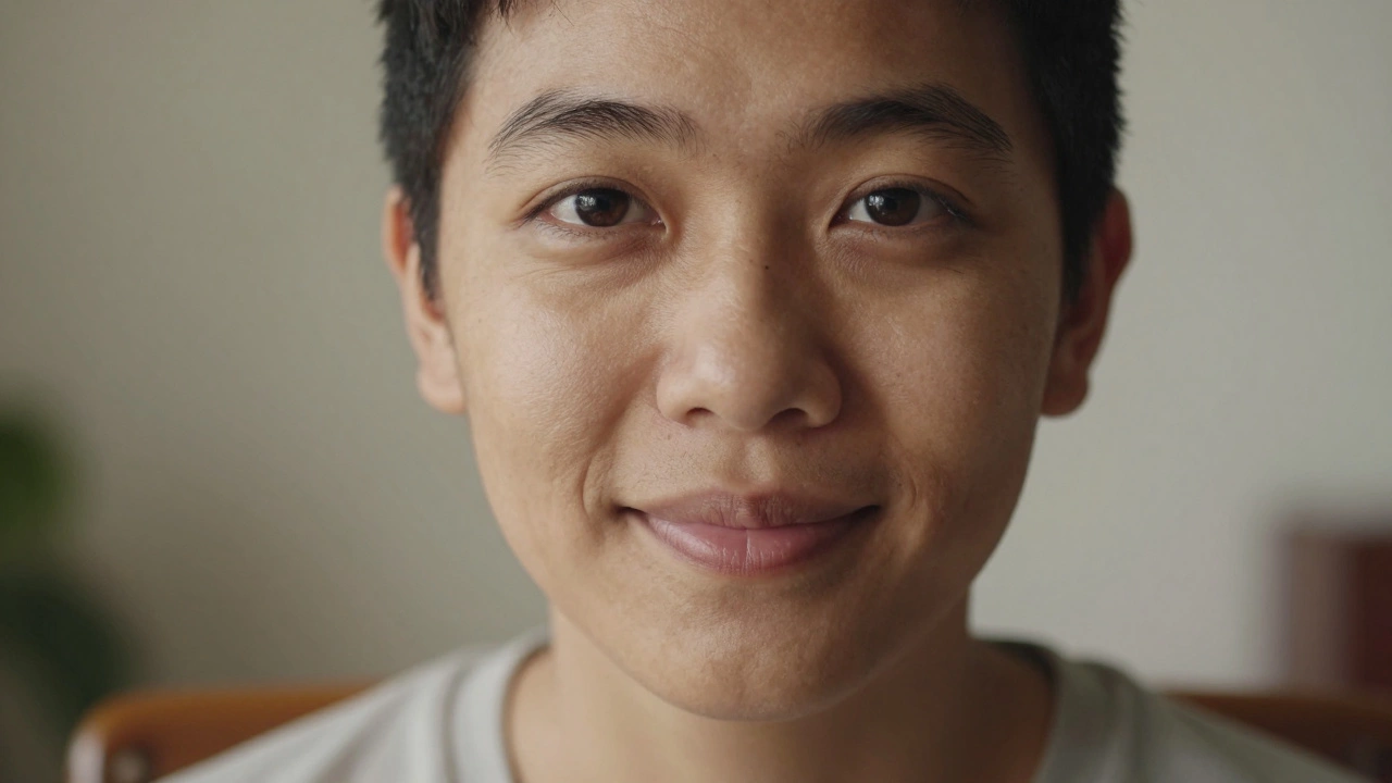 Tightly cropped portrait with clear eyes and genuine smile, wearing neutral clothing against a blurred background.